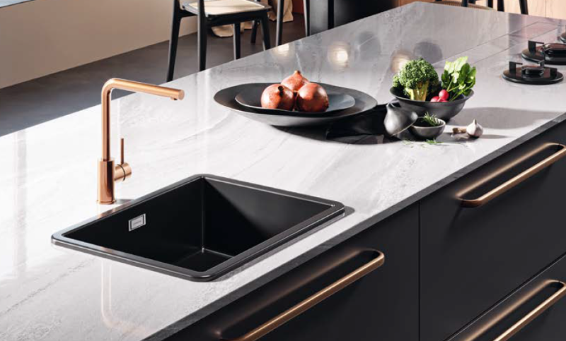 Ausmann Ceramic Ember Keramikus Fekete Négyzetes Felületre és Aláépíthető Mosogató 40 x 40 cm Arany dugóval 1208971486