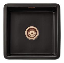 Ausmann Ceramic Ember Kerámia Matt Fekete Négyzet Alakú Felületre és Aláépítésre Szerelhető Mosogató 40 x 40 cm Réz Dugóval 1208971487