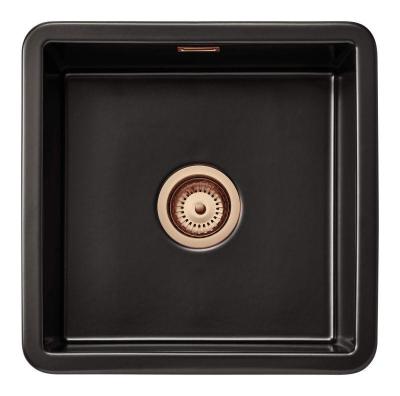 Ausmann Ceramic Ember Kerámia Matt Fekete Négyzet Alakú Felületre és Aláépítésre Szerelhető Mosogató 40 x 40 cm Réz Dugóval 1208971487
