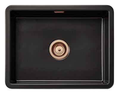 Ausmann Ceramic Ember Kerámia Matt Fekete Mosogató - Felületre és Aláépítésre 54 x 40 cm Réz dugóval 1208971497