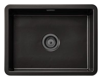 Ausmann Ceramic Ember Kerámia Matt Fekete Mosogató - Felületre és Aláépíthető 54 x 40 cm Gun metal dugóval 1208971498