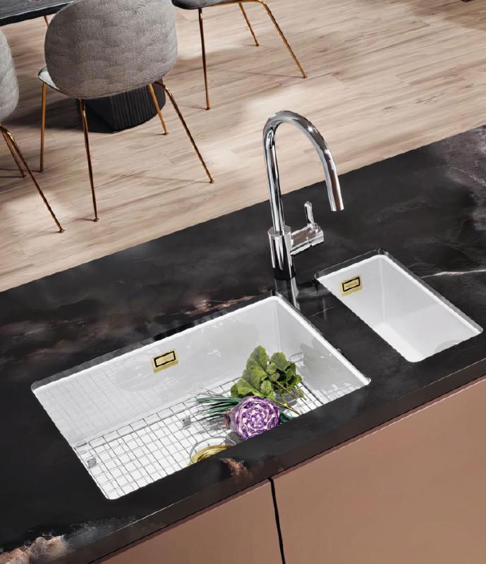 Ausmann Ceramic Ember Kerámia Fehér félmosogató Felső és Alsó építésű 174 x 400 mm Arany dugóval 1208971501