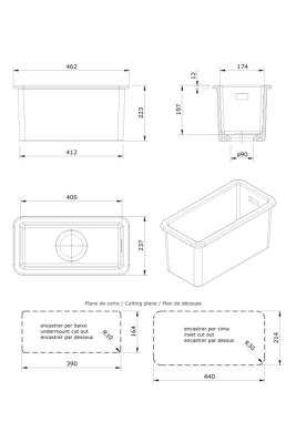 Ausmann Ceramic Ember Kerámia Fehér félbeépített mosogató Felszerelés és Aláépítés 174 x 400 mm Fekete dugóval 1208971504