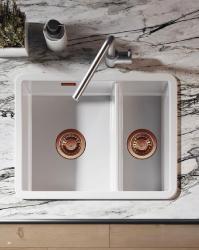Ausmann Ceramic Ember Kerámia Fehér Másfél Mosogató Felépítés és Alépítés 535 x 400 mm réz dugókkal 1208971507