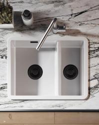 Ausmann Ceramic Ember Kerámia Fehér Másfél Medence Felépítés és Aláépítés 535 x 400 mm Fekete dugókkal 1208971509