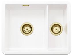 Ausmann Ceramic Ember Kerámia Fehér Másfél Mosogató Felszerelés és Alsó szerelés 495 x 370 mm Arany dugókkal 1208970736