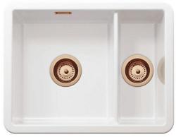 Ausmann Ceramic Ember Kerámia Fehér Másfélmosogató Felületre és Aláépítésre 495 x 370 mm Réz Dugókkal 1208971514