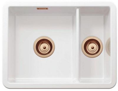 Ausmann Ceramic Ember Kerámia Fehér Másfélmosogató Felületre és Aláépítésre 495 x 370 mm Réz Dugókkal 1208971514