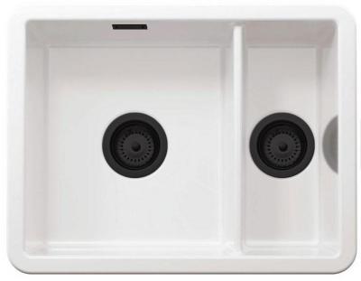 Ausmann Ceramic Ember Keramikai Fehér Másfél Mosogató Felépítés és Alépítés 495 x 370 mm Fekete dugókkal 1208971516