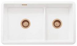 Ausmann Ceramic Ember Keramikus Fehér Másfél Medence Felépítése és Alapozása 733 x 401 mm Réz dugókkal 1208971519