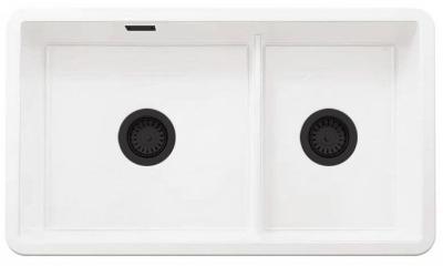 Ausmann Ceramic Ember Kerámia Fehér Másfél Mosogató Felületi és Alatti Szerelés 733 x 401 mm Fekete dugókkal 1208971521