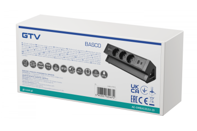 Bútorcsatlakozó BASCO, 3xSCHUKO, USB A+C, 1,5 m kábel, fekete