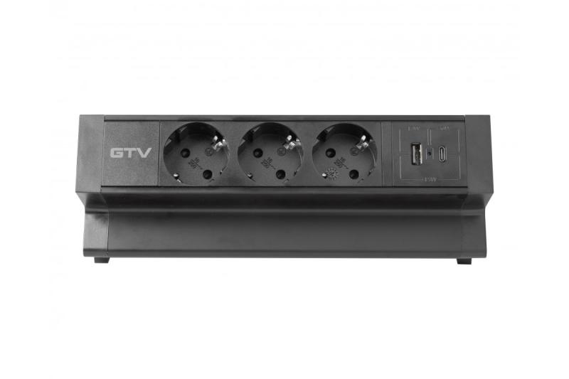 Bútorcsatlakozó BASCO, 3xSCHUKO, USB A+C, 1,5 m kábel, fekete