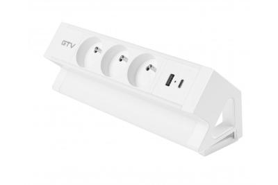 Basco bútoraljzat, 3 x földelt aljzat, USB A+C, 1,5 m kábel, fehér, szereléssel