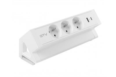 Basco bútoraljzat, 3 x földelt aljzat, USB A+C, 1,5 m kábel, fehér, szereléssel