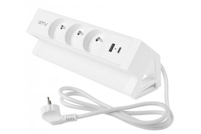 Basco bútoraljzat, 3 x földelt aljzat, USB A+C, 1,5 m kábel, fehér, szereléssel