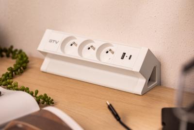 Basco bútoraljzat, 3 x földelt aljzat, USB A+C, 1,5 m kábel, fehér, szereléssel
