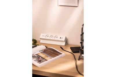 Basco bútoraljzat, 3 x földelt aljzat, USB A+C, 1,5 m kábel, fehér, szereléssel