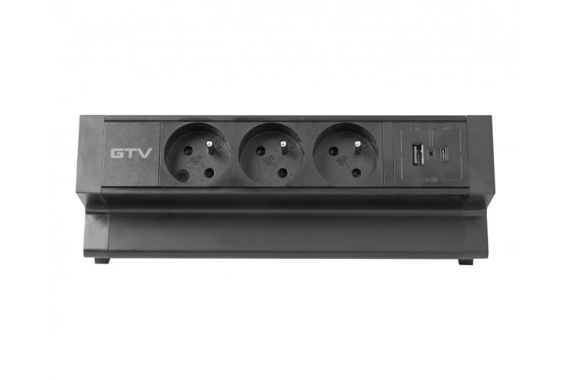 Basco bútoraljzat, 3 x földelt aljzat, USB A+C, 1,5 m kábel, fekete szerelvénnyel