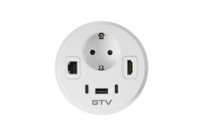 RONDO bútorcsatlakozó, 1xSHUKO, 1xUSB-A, 2xUSB-C, HDMI, RJ45 kábel 1,5 m, fehér