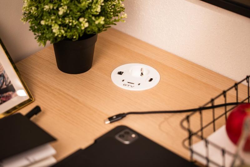 RONDO bútorcsatlakozó, 1xSHUKO, 1xUSB-A, 2xUSB-C, HDMI, RJ45 kábel 1,5 m, fehér