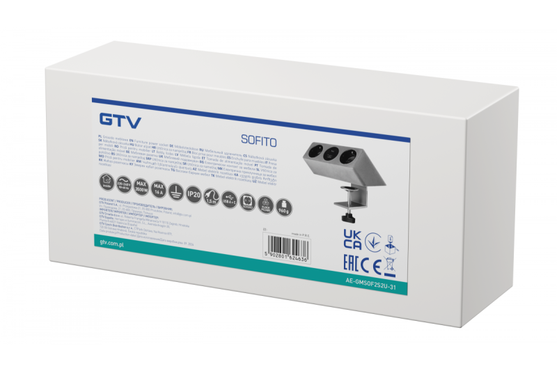 Bútorcsatlakozó SOFITO, 2xSHUKO, USB A+C, 1,5 m kábel, szürke flock