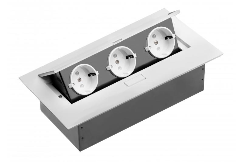 Bútorcsatlakozó, 3xSHUKO, 1,5 m kábel, fehér