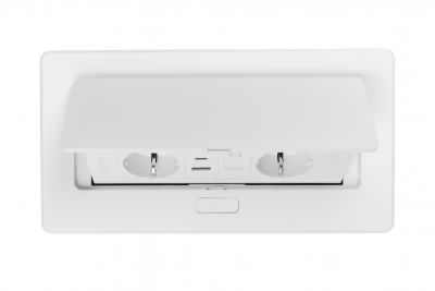 MULTISOFT bútorszerelvény, 2xSHUKO, USB A+C, RJ45, 1,5 m kábel, fehér