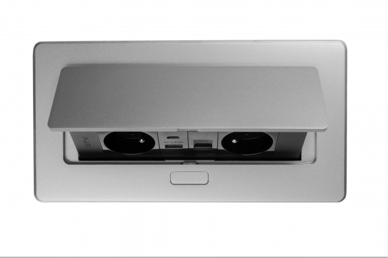 MULTISOFT bútoraljzat, 2xSHUKO, USB A+C, RJ45, 1,5 m kábel, alumínium