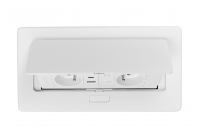MULTISOFT Bútorcsatlakozó 2x Földelt Dugalj, USB A+C, RJ45, Hálózati Kábel Csatlakozóval, Fehér