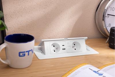 MULTISOFT Bútorcsatlakozó 2x Földelt Dugalj, USB A+C, RJ45, Hálózati Kábel Csatlakozóval, Fehér