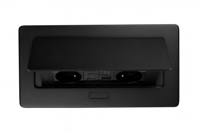 MULTISOFT Bútorcsatlakozó 2x földelt aljzat, USB A+C, RJ45, tápkábel dugóval, fekete