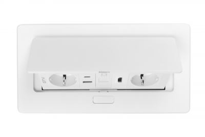 MULTISOFT bútoraljzat, 2xSHUKO, USB A+C, RJ45, HDMI, 1.5 m kábel, fehér