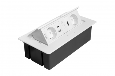 MULTISOFT bútoraljzat, 2xSHUKO, USB A+C, RJ45, HDMI, 1.5 m kábel, fehér