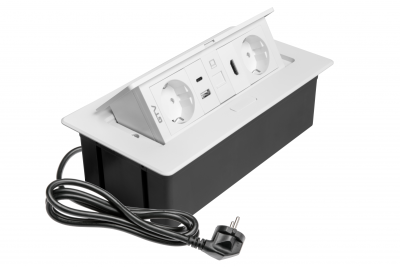 MULTISOFT bútoraljzat, 2xSHUKO, USB A+C, RJ45, HDMI, 1.5 m kábel, fehér