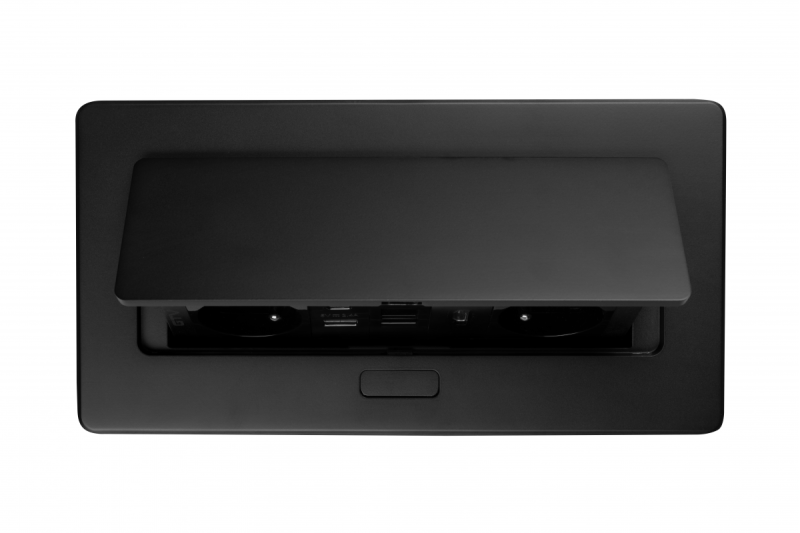 MULTISOFT bútor aljzat, 2xSHUKO, USB A+C, RJ45, HDMI kábel 1,5 m, fekete