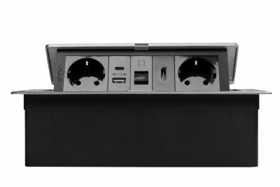 Bútorszerelvény MULTISOFT, 2xSCHUKO, USB A+C, RJ45, HDMI kábel 1,5 m, alumínium