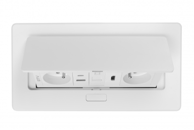 MULTISOFT bútoraljzat 2x földelt aljzat, USB A+C, RJ45, HDMI, hálózati kábel csatlakozóval, fehér
