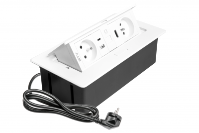 MULTISOFT bútoraljzat 2x földelt aljzat, USB A+C, RJ45, HDMI, hálózati kábel csatlakozóval, fehér