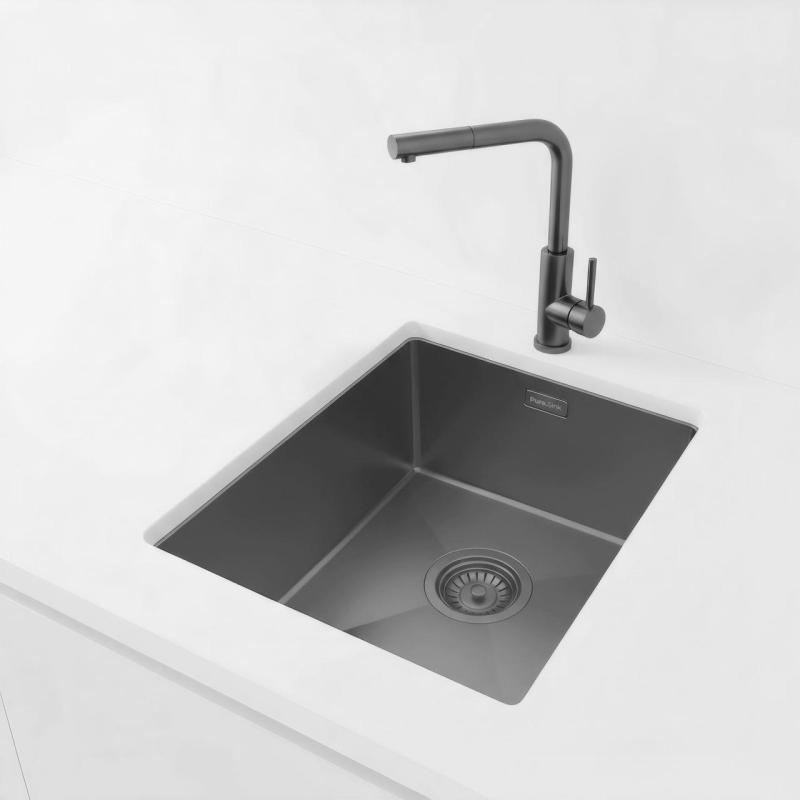 Pure.Sink Luxion Gun metal mosogató 36x40 cm, alsó, sík és felülről szerelhető PLX3640-61