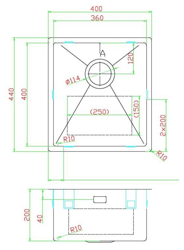 Pure.Sink Luxion Gun metal mosogató 36x40 cm, alsó, sík és felülről szerelhető PLX3640-61