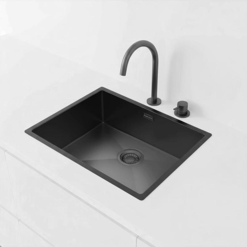 Pure.Sink Luxion PVD Fekete mosogató 50x40 cm alulról szerelhető, síkba építhető és felülről szerelhető PLX5040-63