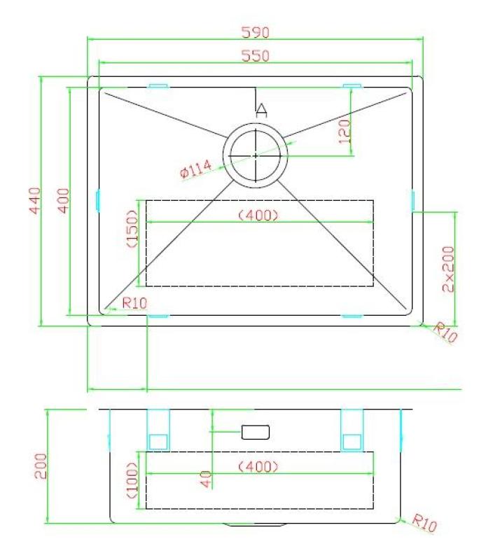 Pure.Sink Luxion Réz mosogató 55x40 cm alulról szerelhető, síkba építhető és felülről szerelhető PLX5540-62