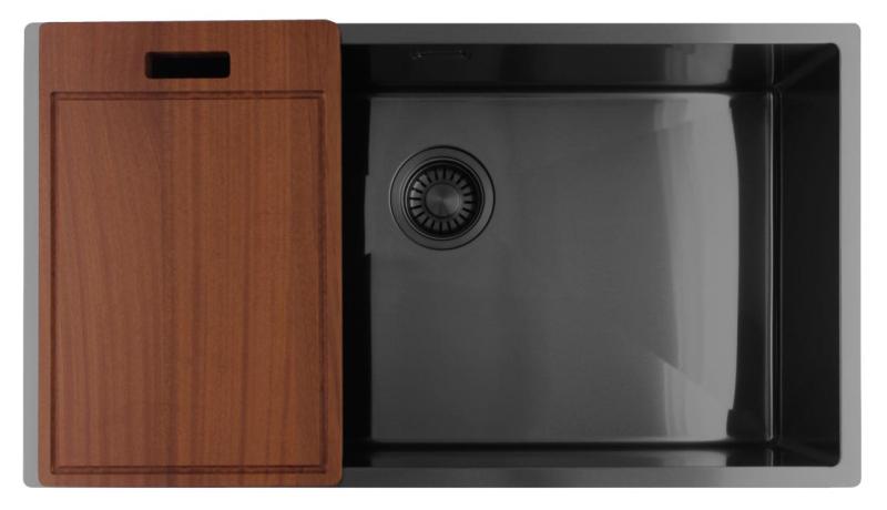 Pure.Sink Luxion Nagy Gun metal mosogató 74x40 cm alulról szerelhető, síkba építhető és felülről szerelhető PLX7440-61