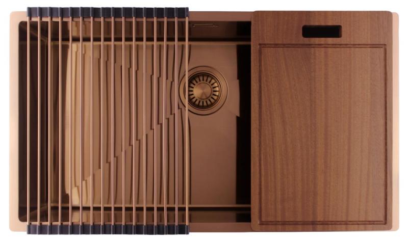 Pure.Sink Luxion Nagy réz mosogató 74x40 cm alulról, síkba építhető és felülről szerelhető PLX7440-62