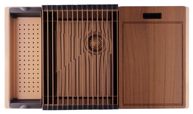 Pure.Sink Luxion Nagy réz mosogató 74x40 cm alulról, síkba építhető és felülről szerelhető PLX7440-62