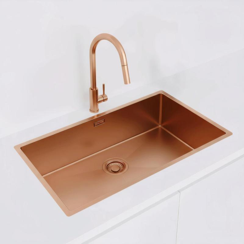 Pure.Sink Luxion Nagy réz mosogató 74x40 cm alulról szerelhető, síkba építhető és felülről szerelhető PLX7440-62