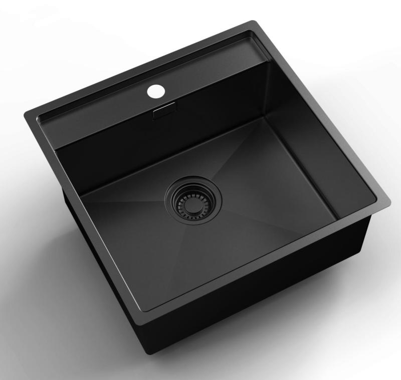 Pure.Sink Luxion PVD Fekete mosogató 51x50 cm Tapwing csaplyukkal PLX5150T-63