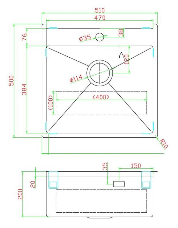 Pure.Sink Luxion Réz mosogató 51x50 cm Tapwing csapfúróval PLX5150T-62