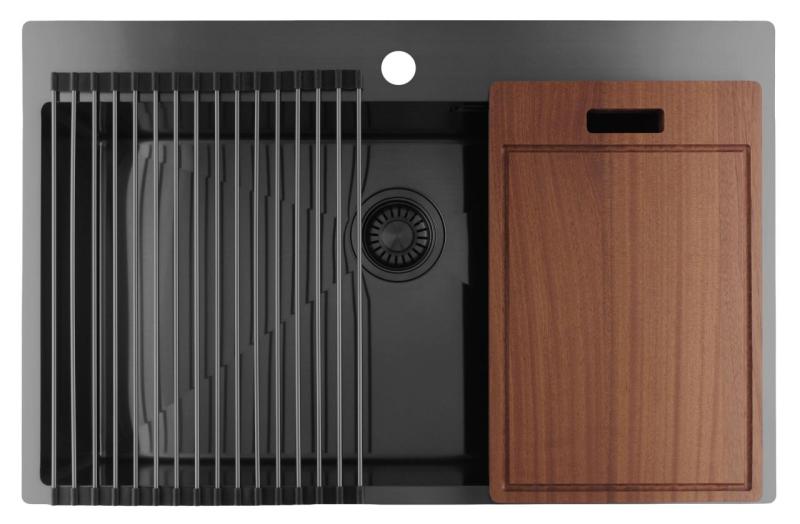 Pure.Sink Luxion Nagy Gun metal mosogató 78x50 cm Tapwing csaplyukkal PLX7850T-61